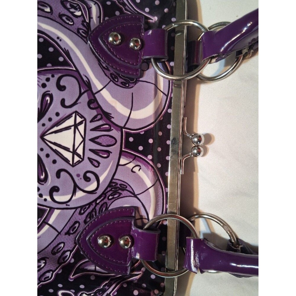 Y2K Purple Octopus Skull / Kraken Kisslock Frame Satchel Handbag - Picture 5 of 15